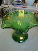 Green 7" art glass vase.