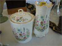 Aynsley floral lidded jar and vase in Tudor