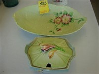 Mint green Royal Winton leaf and jelly dish.