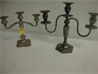 Two silver-plated 3 branch candelabras, one 9"