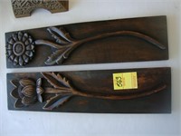 Two narrow wooden 16" flower carvings.