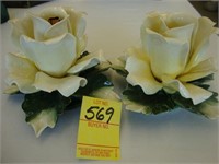 Pair of Capodimonte porcelain yellow rose candle