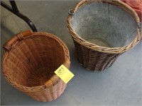 TOC wicker bound metal pail along with a basket.