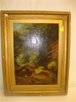 Victorian oil on canvas of a landscape in heavy