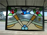 Art Deco leaded glass window depicting a blue