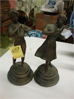 Pair of 9" bronze figures of a boy and girl