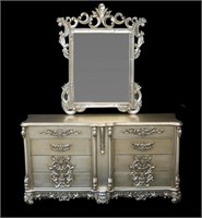 Platina Grand Carved Dresser and Mirror