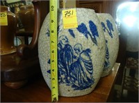 Pair of 10” Oriental terracotta vases with blue