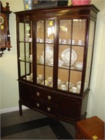 Edwardian bow front china cabinet with brass