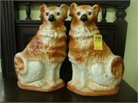 Pair of brown and white 13" tall Staffordshire