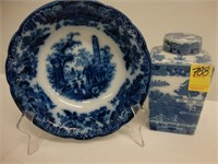 Heavy flow blue vegetable bowl along with a