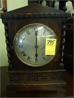 TOC barley twist oak mantel clock with Greek key