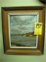 Wee on board painting of a coastal scene signed