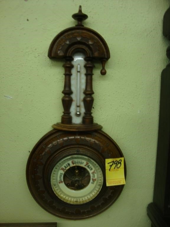 Carved Victorian walnut barometer, 16".