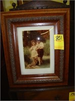 Crystoleum of boy and girl, ca 1900 in new frame,