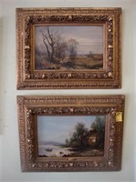 Pair of Victorian oil on canvas of scenic farm