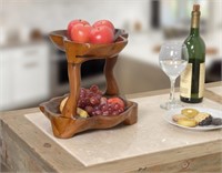 Suar Wood Tiered Fruit Bowl Server