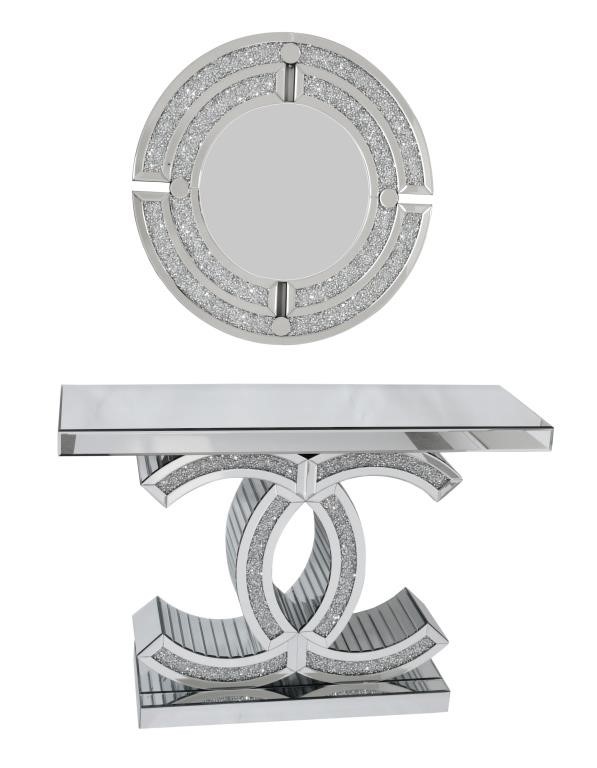 Mirrored Console with Round Glass Mirror