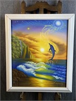 Dolphin Art-Serigraph On Canvas