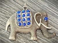 STUNNING SILVER ELEPHANT & BLUE CRYSTAL PENDANT