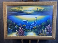 Oil on Canvas Dolphins Under the Sea