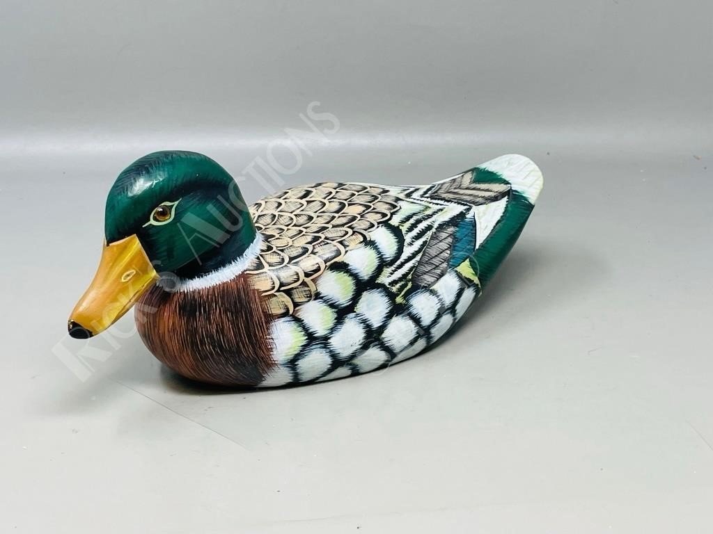 hand carved wood duck ornament- 11" long