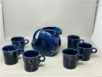 vintage Fiesta jug w/ 6 matching mugs