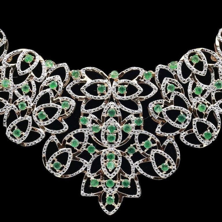 7.83CTW EMERALD & 2.39CTW TOPAZ STERLING NECKLACE