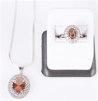 STERLING SILVER MODERN LADIES RING & NECKLACE