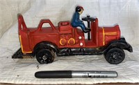 Vintage Antique Cast Iron Red Fire Engine Truck