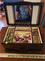 Wooden Jewelry Box w/ Assorted Necklaces