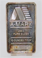 A-Mark 10 Troy Ounce .999+ Pure Silver Bar
