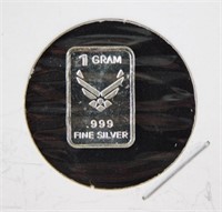 1 gram Silver Bar - US Airforce Logo, .999 Fine