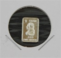 1 gram Silver Bar - George Washington, .999 Fine