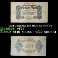1922 Germany 100 Mark Note P# 75 Grades vf+