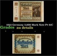 1922 Germany 5,000 Mark Note P# 81C Grades AU Deta
