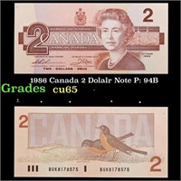 1986 Canada 2 Dolalr Note P: 94B Grades Gem CU