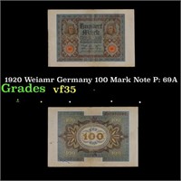 1920 Weiamr Germany 100 Mark Note P: 69A Grades vf