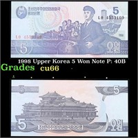 1998 Upper Korea 5 Won Note P: 40B Grades Gem+ CU