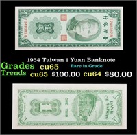 1954 Taiwan 1 Yuan Banknote Grades Gem CU