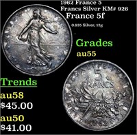 1962 France 5 Francs Silver KM# 926 Grades Choice