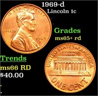 1969-d Lincoln Cent 1c Grades Gem+ Unc RD
