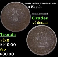 Russia 1858?? 5 Kopeks C# 152.1 Grades vf details