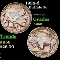 1938-d Buffalo Nickel 5c Grades Choice AU/BU Slide