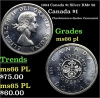 1964 Canada $1 Silver KM# 58 Grades GEM+ UNC PL
