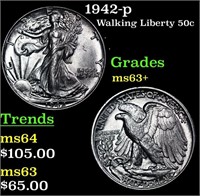 1942-p Walking Liberty Half Dollar 50c Grades Sele