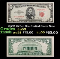 1953B $5 Red Seal United States Note Grades Select