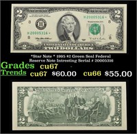 *Star Note * 1995 $2 Green Seal Federal Reserve No