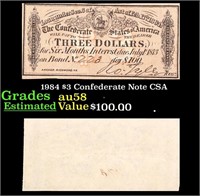 1984 $3 Confederate Note CSA Grades Choice AU/BU S