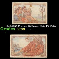 1942-1950 France 20 Franc Note P# 100A Grades vf++